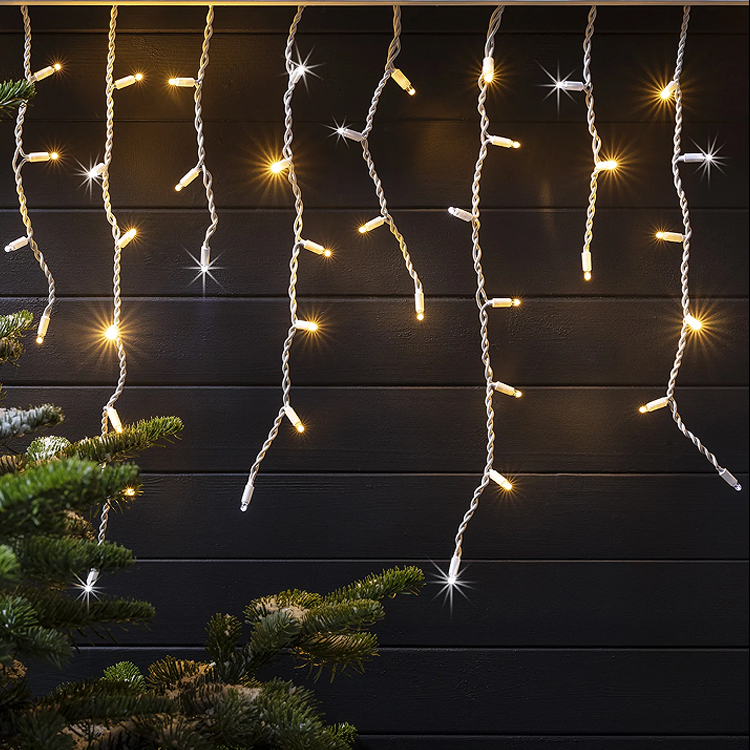Rubber Wire Icicle Christmas Fairy String Lights For Outdoor Party Eave Patio Decor